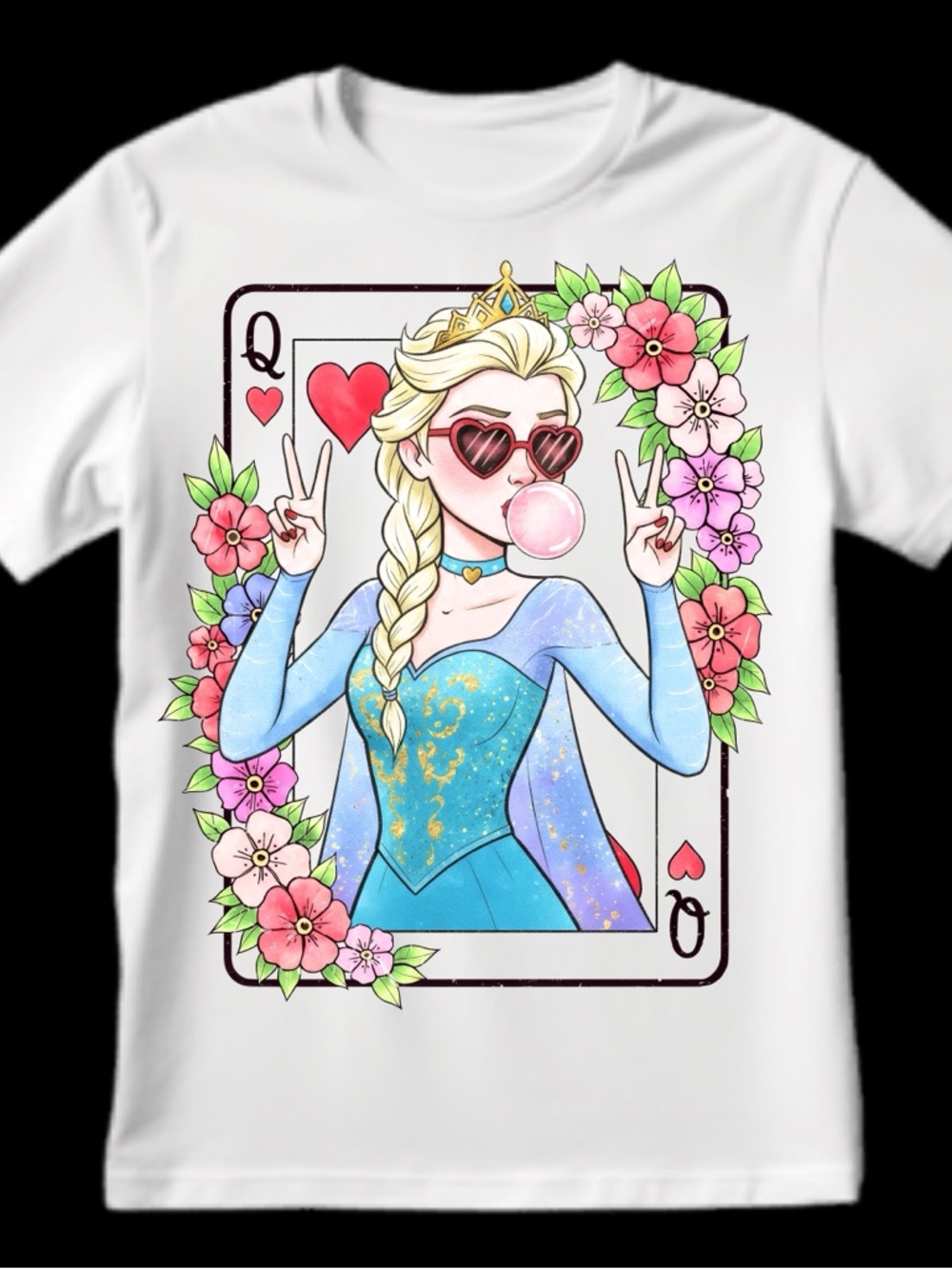 Queen of Hearts Graphic Tee - Blue, Pink, Green